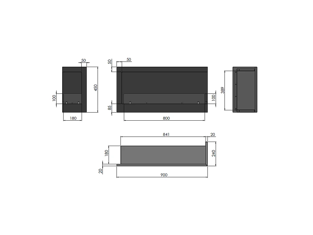 Chimenea de bioetanol empotrada SimpleFire Corner 900 Right con cristal