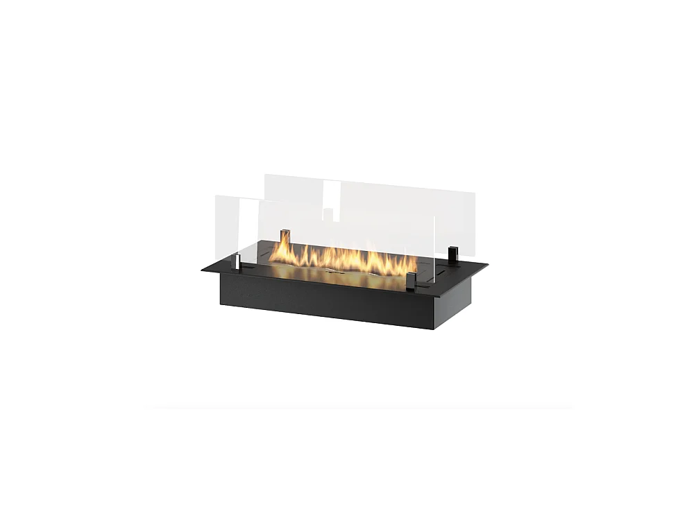 Brûleur insert bioéthanol 60cm en inox noir, à encastrer ou à poser, 1 litre avec verres inclus