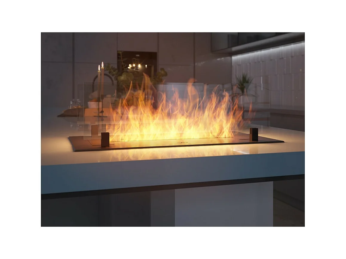 Bio-ethanol inzetbrander 60cm in zwart RVS, inbouw of vrijstaand, 1 liter inclusief glazen