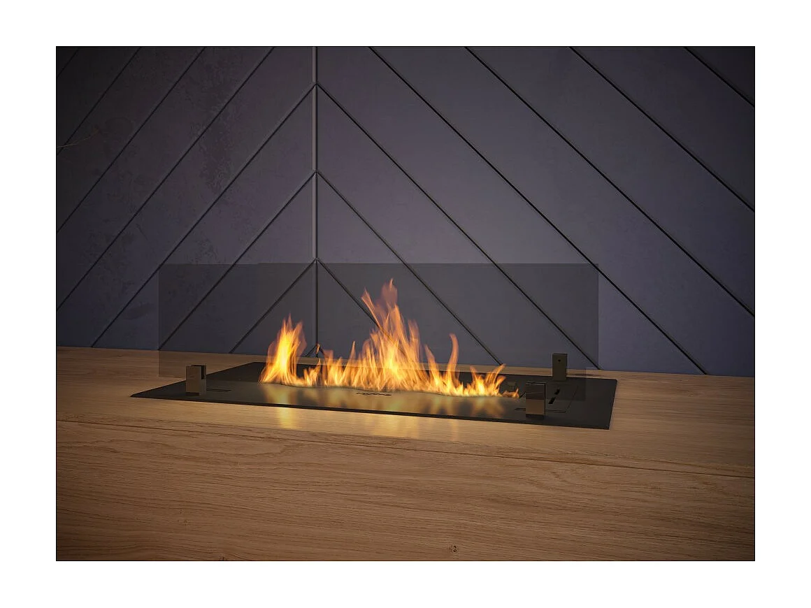 Brûleur insert bioéthanol 60cm en inox noir, à encastrer ou à poser, 1 litre avec verres inclus