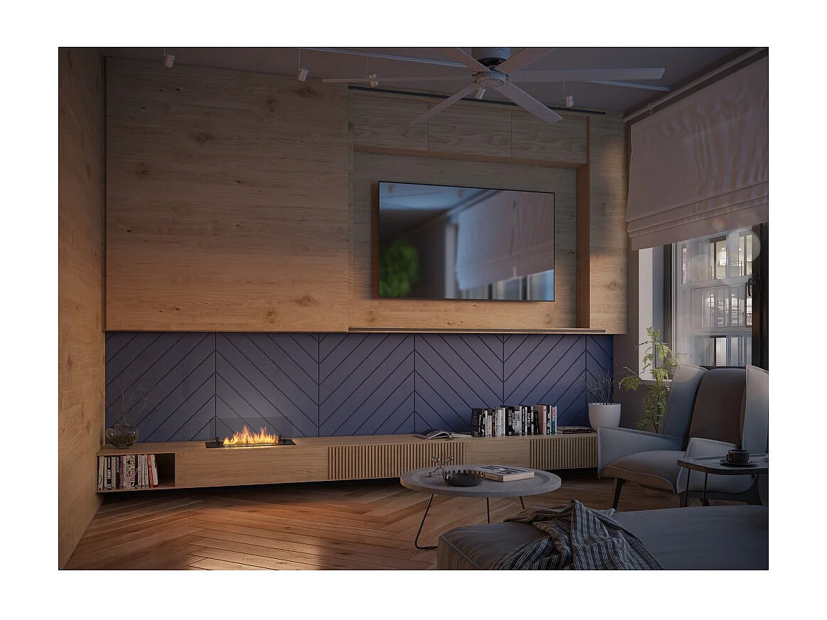 Brûleur insert bioéthanol 60cm en inox noir, à encastrer ou à poser, 1 litre avec verres inclus