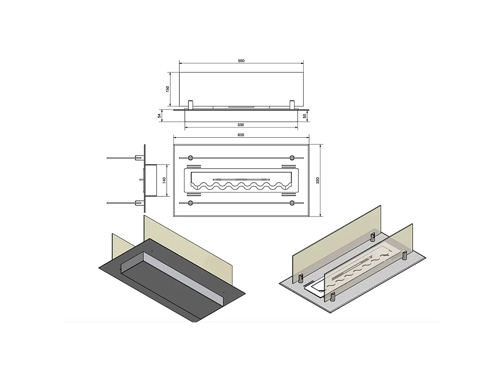 Sololed -  Bioethanol-Brennereinsatz/Halterung 60 cm aus Edelstahl mit Gläsern im Lieferumfang enthalten