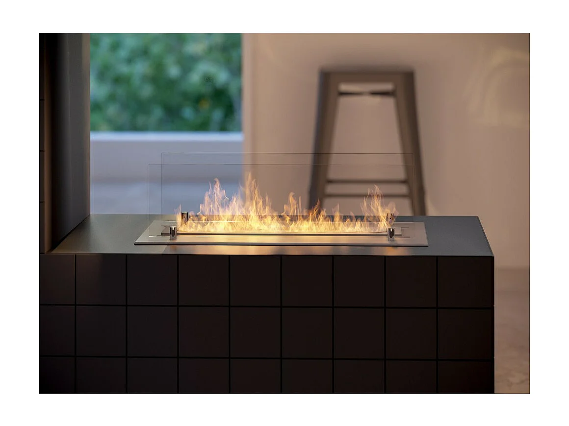 Insert/support brûleur bioéthanol 60cm en inox avec verres inclus