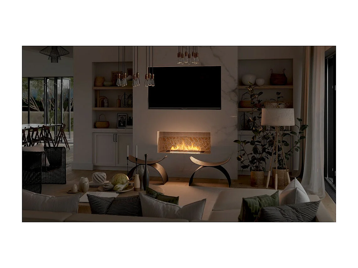 Brûleur à bioéthanol encastrable en acier inoxydable noir, 80 cm, 3 lt