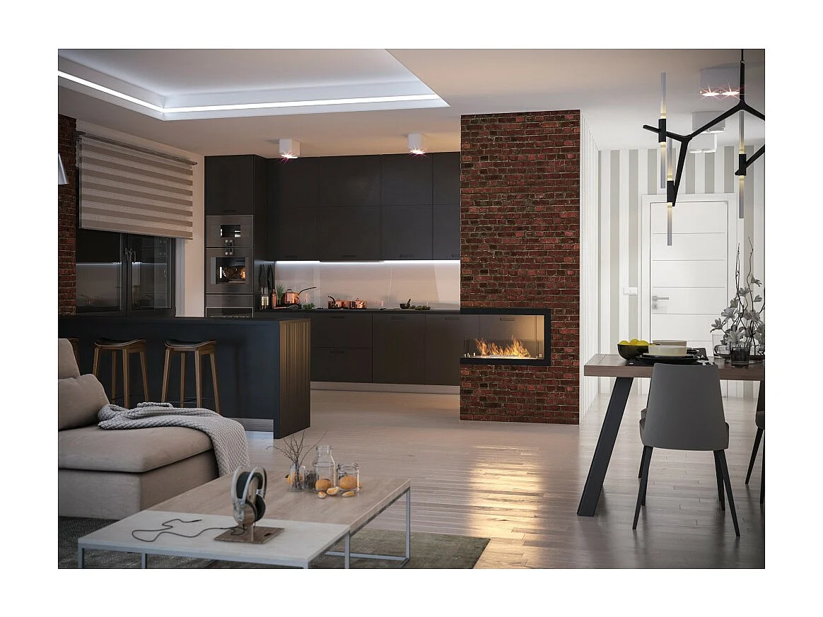 Cheminée au bioéthanol encastrable design U800 avec vitre ouverte sur 3 côtés, brûleur 0,7 litre