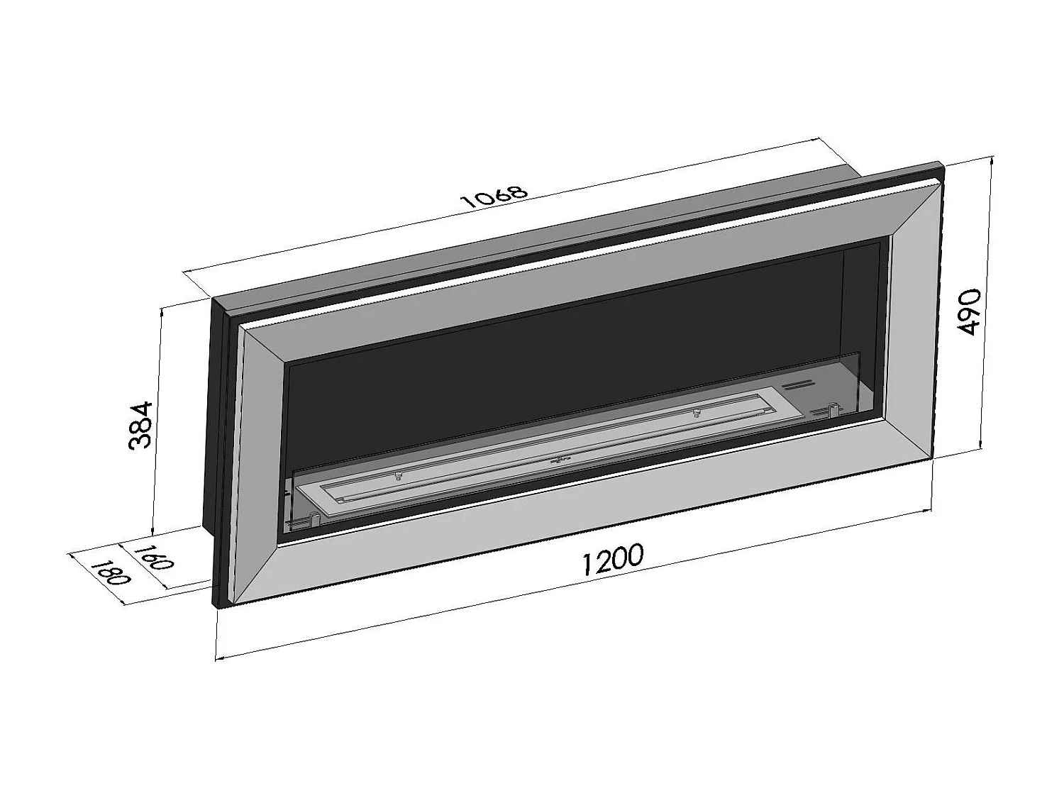 Caminetto a Bioetanolo Frame 1200 SimpleFire da incasso con Vetro Nero