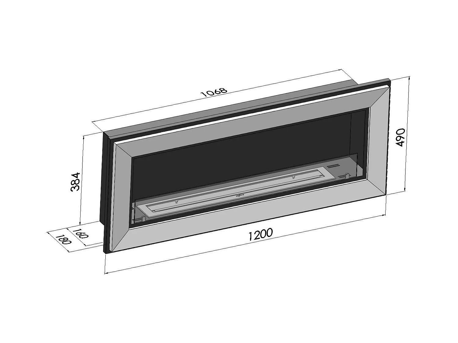 Cheminée au bioéthanol encastrable Frame 1200 SimpleFire avec verre noir
