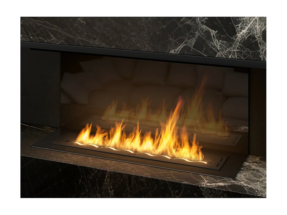 Brûleur à bioéthanol encastrable en acier inoxydable noir, 4 l, 100 cm