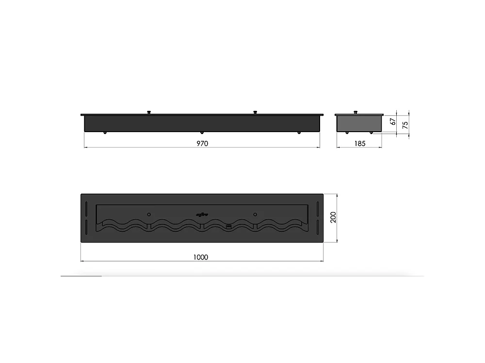 Wkład do palnika na bioetanol ze stali nierdzewnej w kolorze czarnym, 100 cm, 4 l, wbudowany