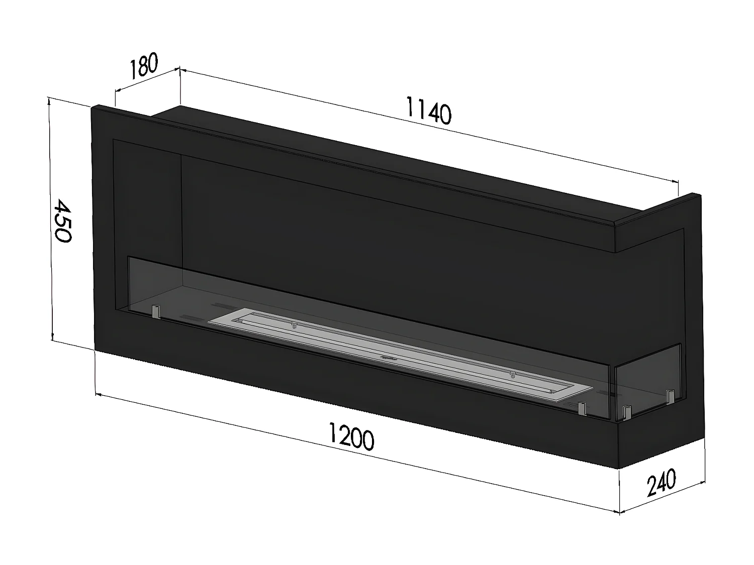 Caminetto a Bioetanolo Angolare Corner 1200 Right SimpleFire da incasso con Vetro