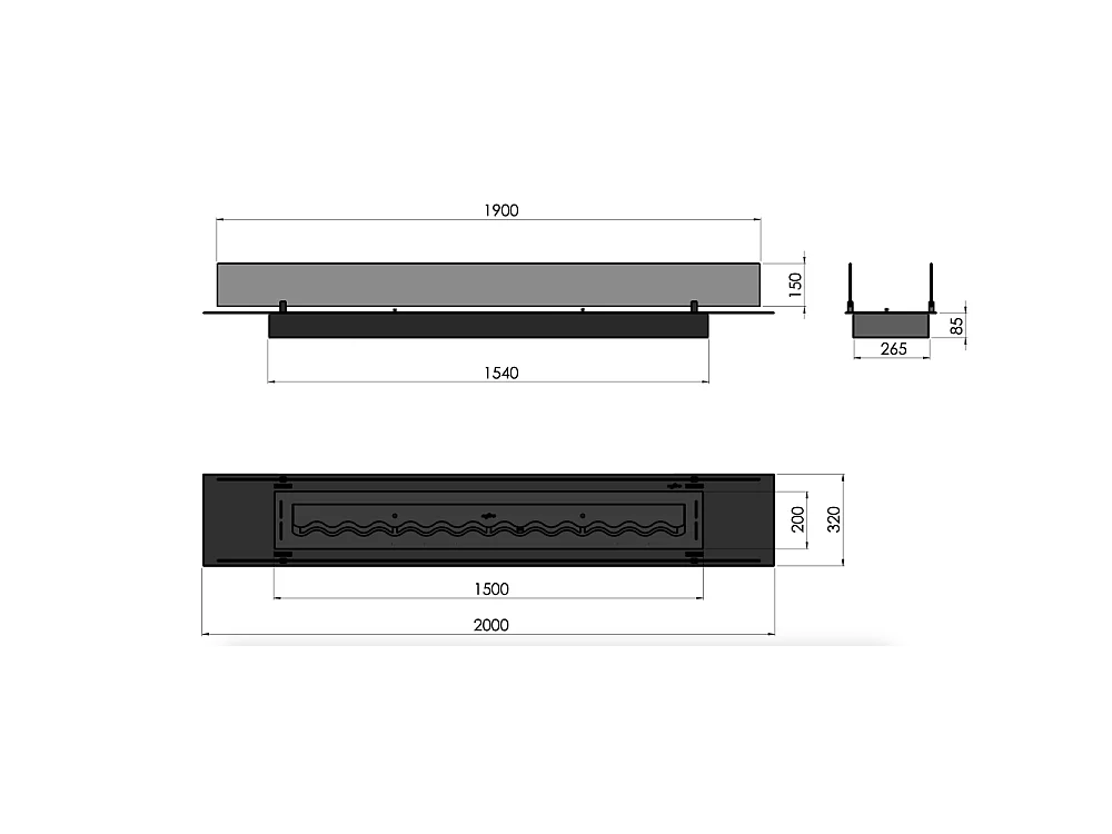Wkład do palnika na bioetanol 6L, 200 cm, ze stali nierdzewnej, do zabudowy lub wolnostojący, w zestawie szkło