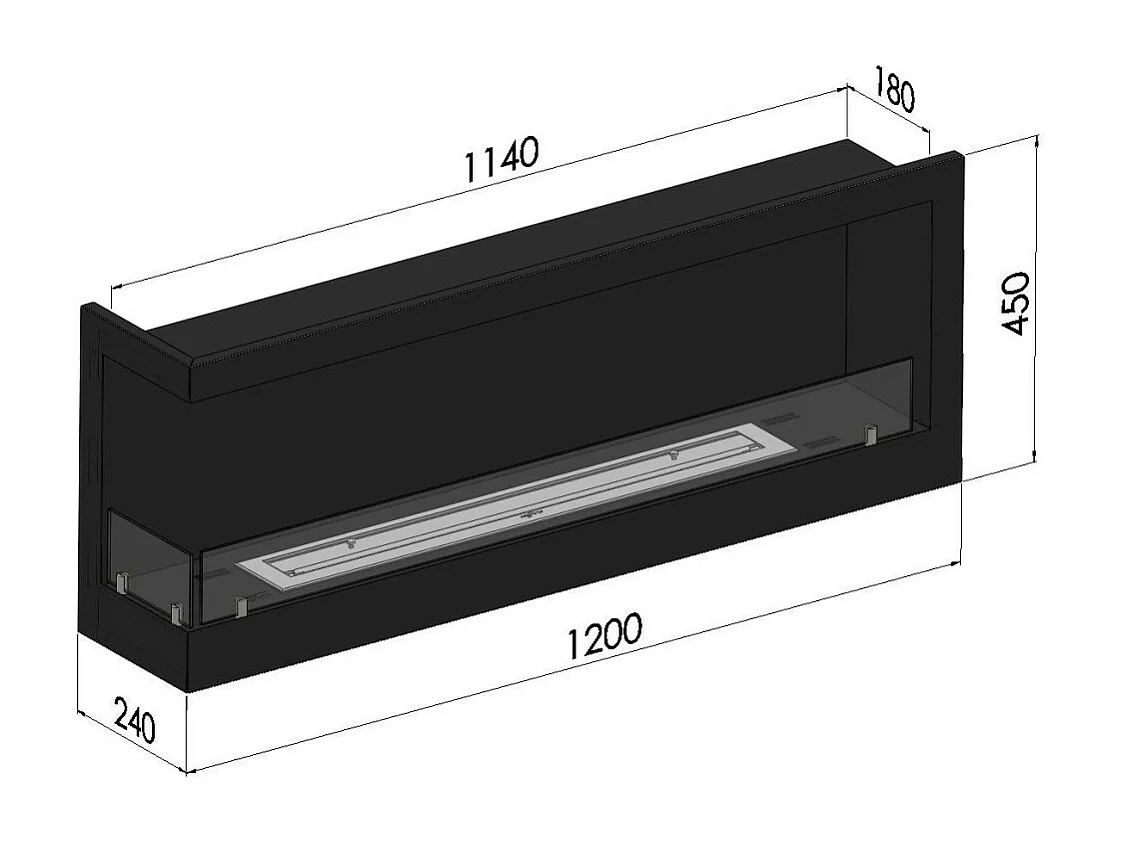 Cheminée au bioéthanol encastrable Corner 1200 Left SimpleFire avec verre