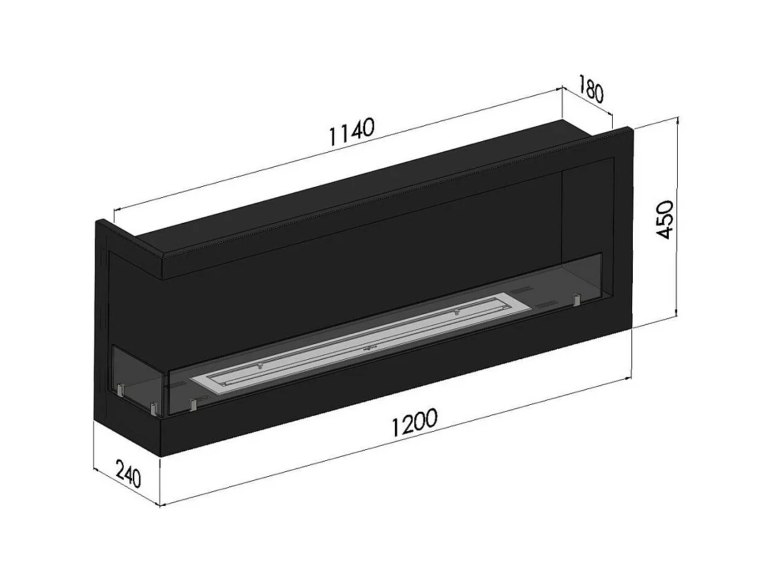 Caminetto a Bioetanolo Angolare Corner 1200 Left SimpleFire da incasso con Vetro