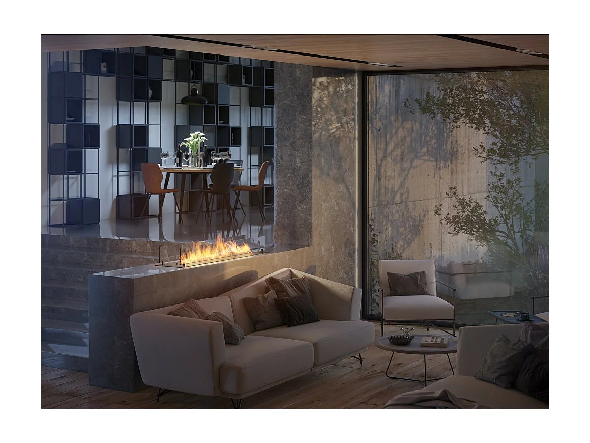 150 cm czarny wkład palnika na bioetanol ze stali nierdzewnej, wbudowany lub wolnostojący, 5 l, ze szkłem w zestawie