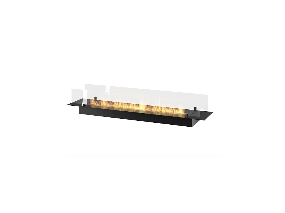 Brûleur insert bioéthanol 150cm en inox noir, à encastrer ou à poser, 5 litres avec verres inclus
