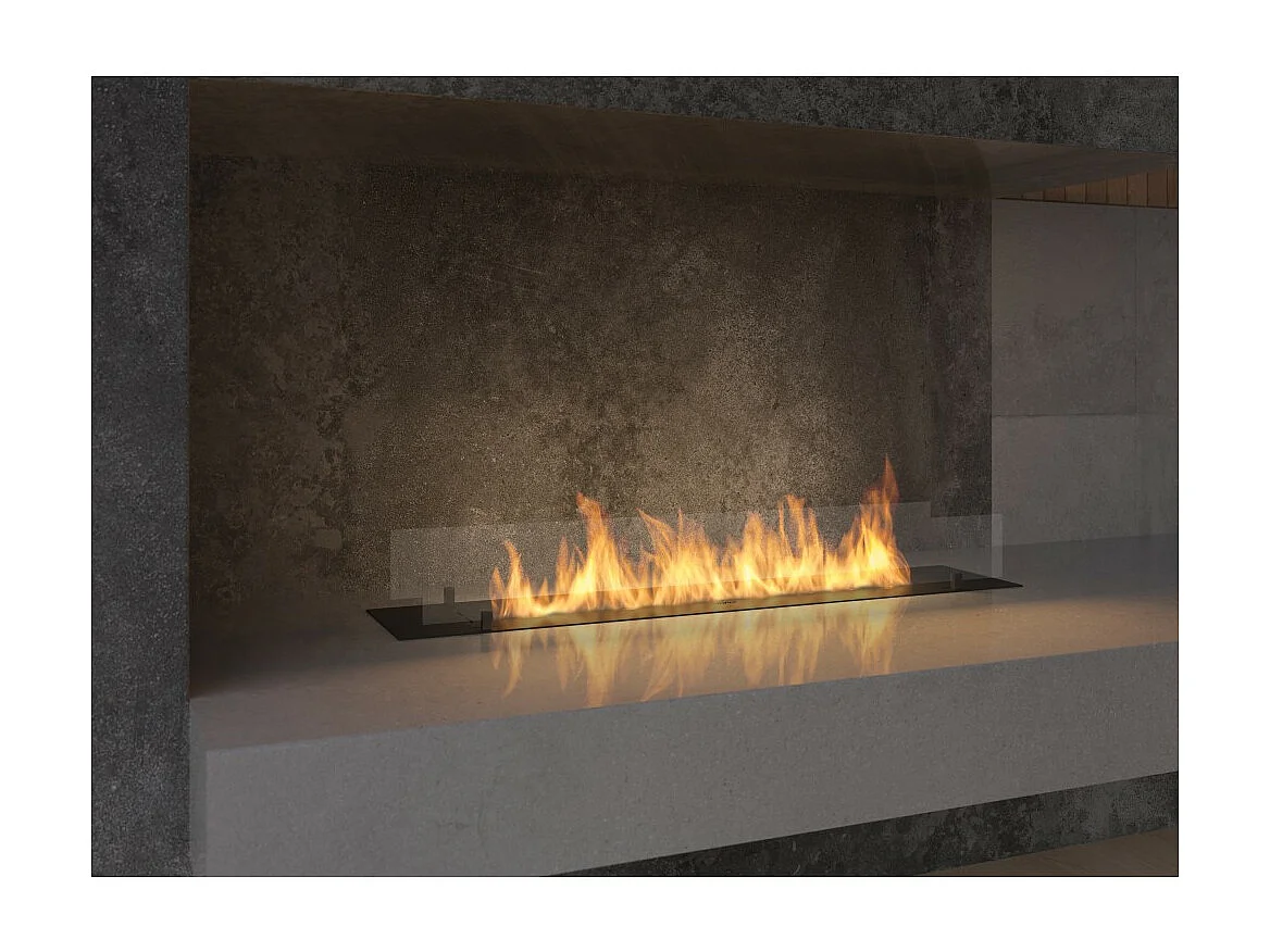 Brûleur insert bioéthanol 150cm en inox noir, à encastrer ou à poser, 5 litres avec verres inclus