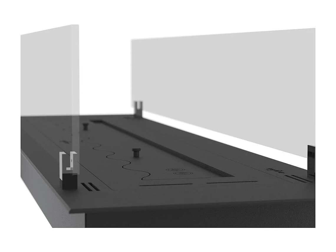 Brûleur insert bioéthanol 150cm en inox noir, à encastrer ou à poser, 5 litres avec verres inclus