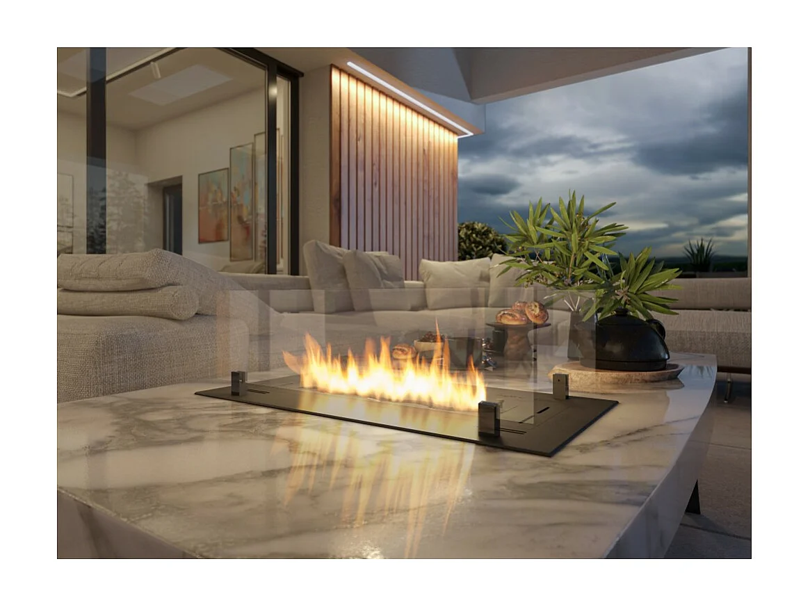 80 cm czarny wkład palnika na bioetanol ze stali nierdzewnej do zabudowy lub wolnostojącego użytku, 1,2 l ze szkłem w zestawie