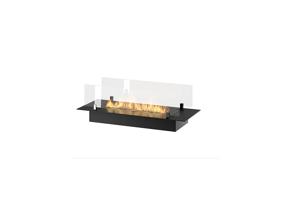 Brûleur insert bioéthanol 80cm en inox noir, à encastrer ou à poser, 1,2 litre avec verres inclus