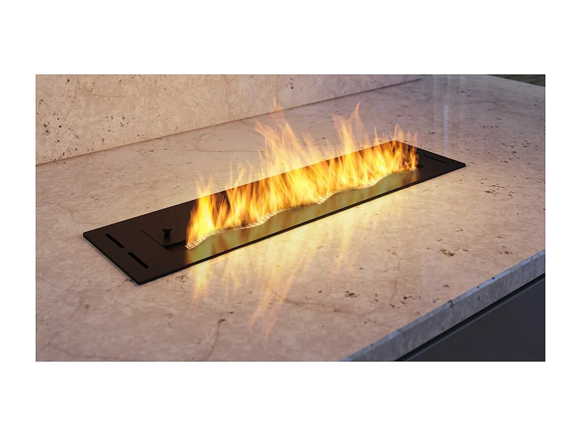 Brûleur à bioéthanol intégré en acier inoxydable noir, 1,2 Lt, 60 cm