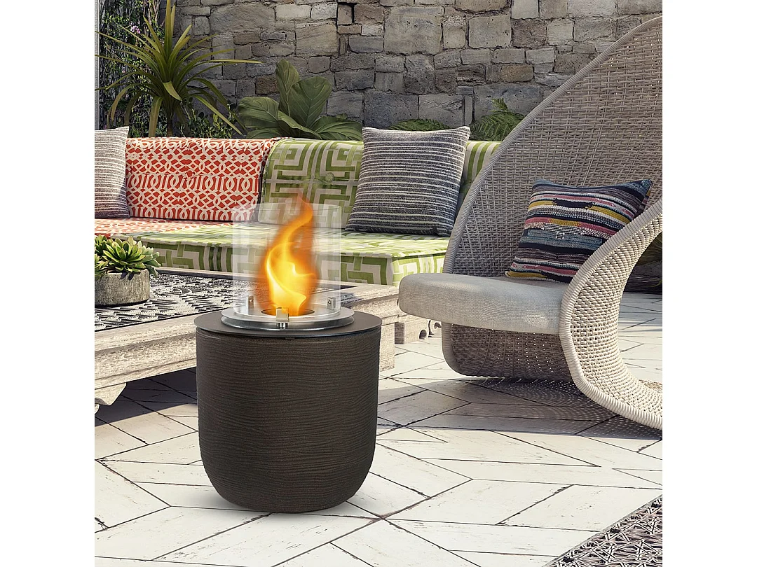 Brasero de jardin cheminée au bioéthanol pour intérieur et extérieur RAFFAELLO Terra Brown d.35 x h55