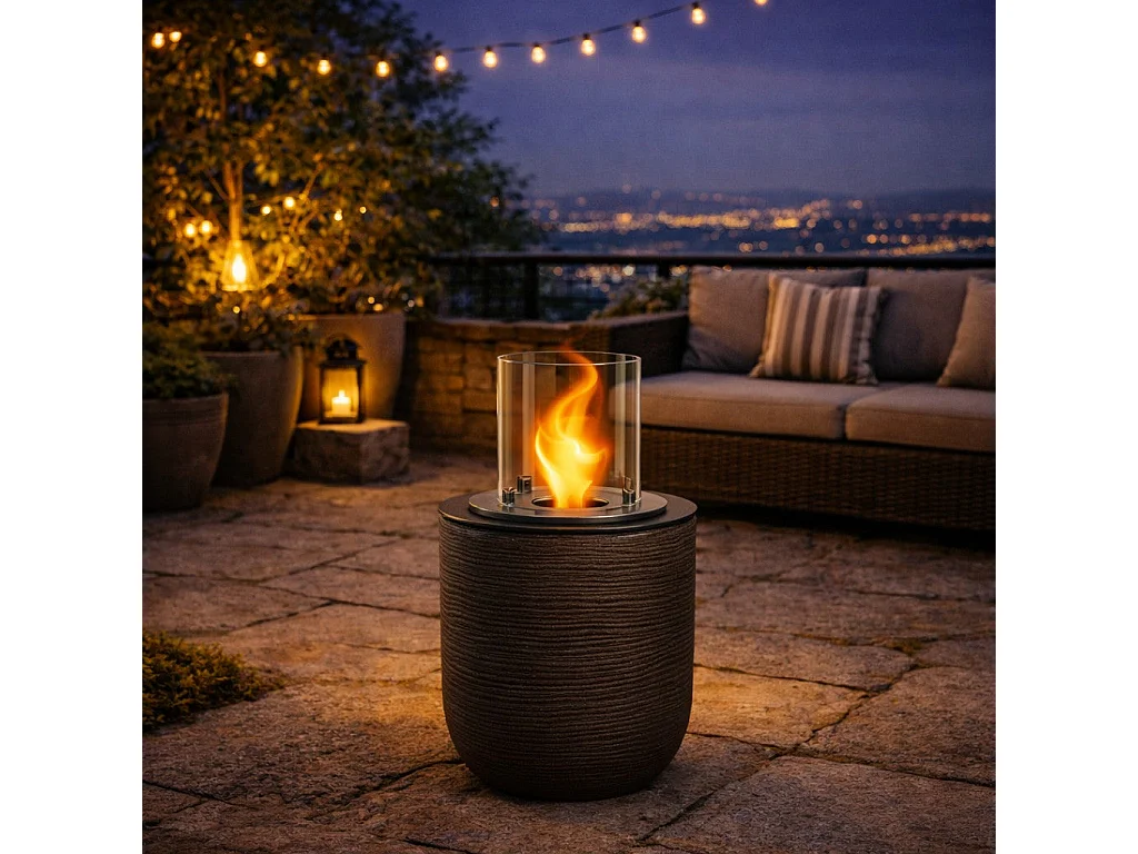 Brasero de jardin cheminée au bioéthanol pour intérieur et extérieur RAFFAELLO Terra Brown d.35xh55