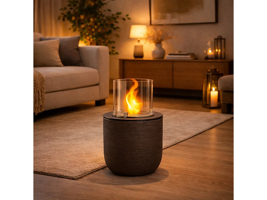 Brasero de jardin cheminée au bioéthanol pour intérieur et extérieur RAFFAELLO Terra Brown d.35xh55