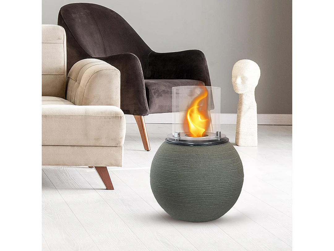 Brasero de jardin cheminée au bioéthanol pour intérieur et extérieur BOTTICELLI Vert Sauge d.40xh54