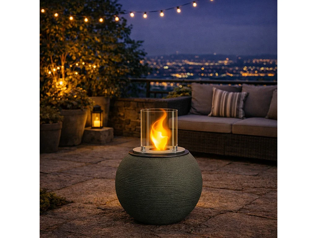 Brasero de jardin cheminée au bioéthanol pour intérieur et extérieur BOTTICELLI Vert Sauge d.40xh54