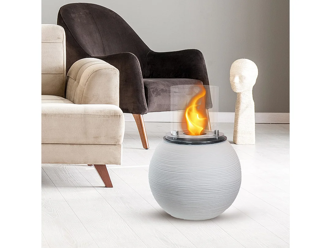 Brasero de jardin cheminée au bioéthanol pour intérieur et extérieur BOTTICELLI Blanc Perle d.40xh54