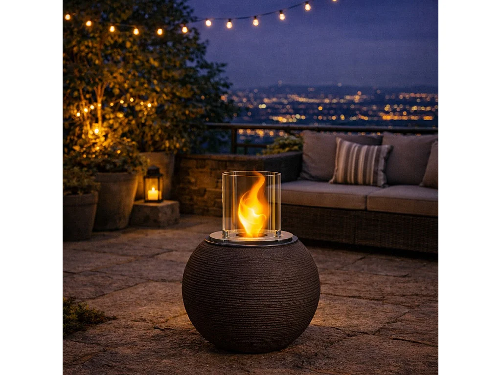 Divina Fire -  Bioethanol-Kamin-Gartenkohlebecken für drinnen und draußen BOTTICELLI Terra Brown d.40 x h54