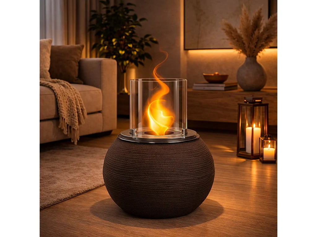 Divina Fire -  Bioethanol-Kamin-Gartenkohlebecken für drinnen und draußen BOTTICELLI Terra Brown d.40 x h54