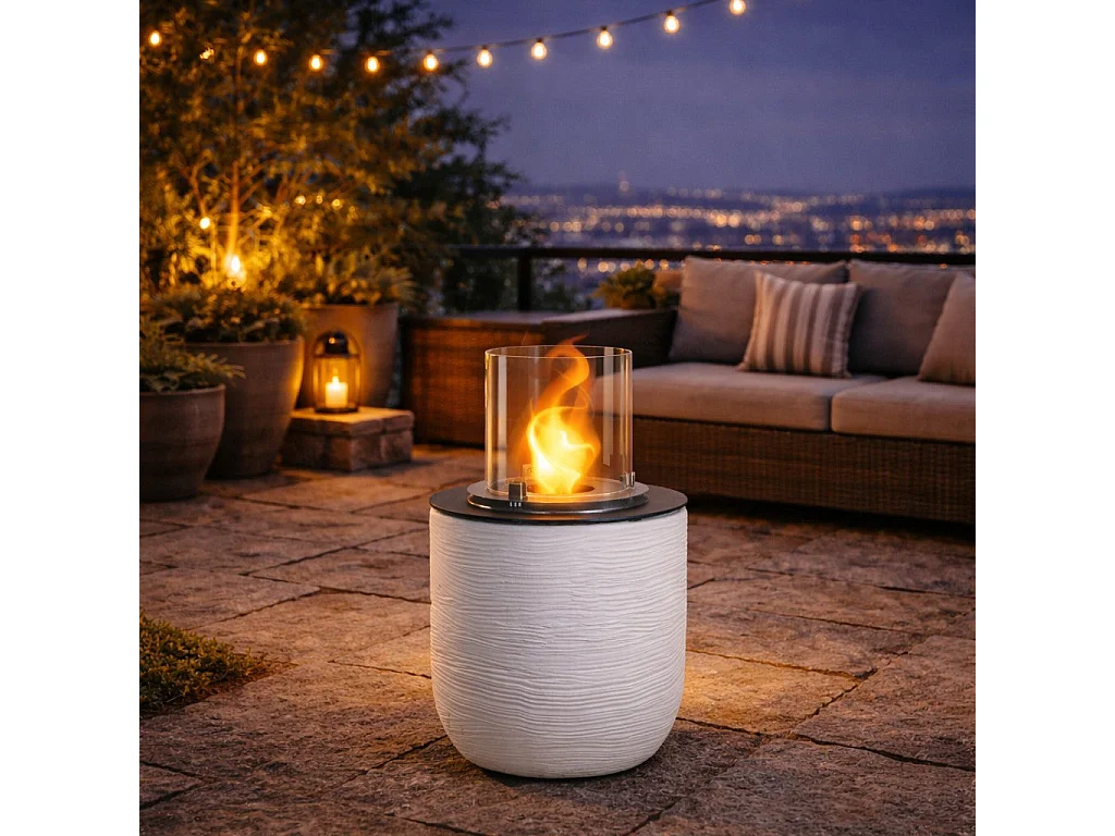 Brasero de jardin cheminée au bioéthanol pour intérieur et extérieur RAFFAELLO Blanc Perle d.35xh55