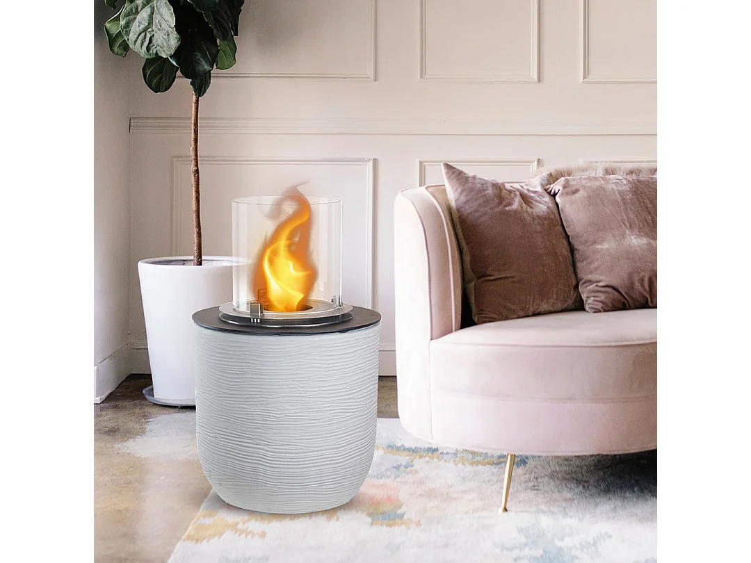 Brasero de jardin cheminée au bioéthanol pour intérieur et extérieur RAFFAELLO Blanc Perle d.35 x h55