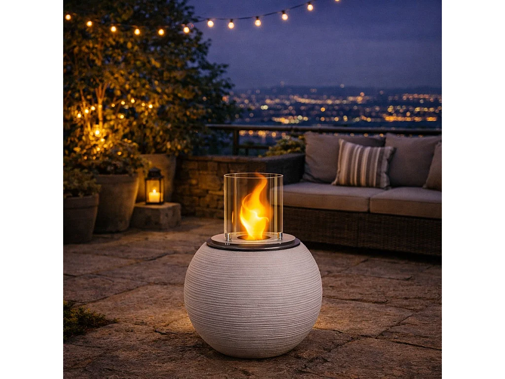 Brasero de jardin cheminée au bioéthanol pour intérieur et extérieur BOTTICELLI Corda Beige d.40xh54