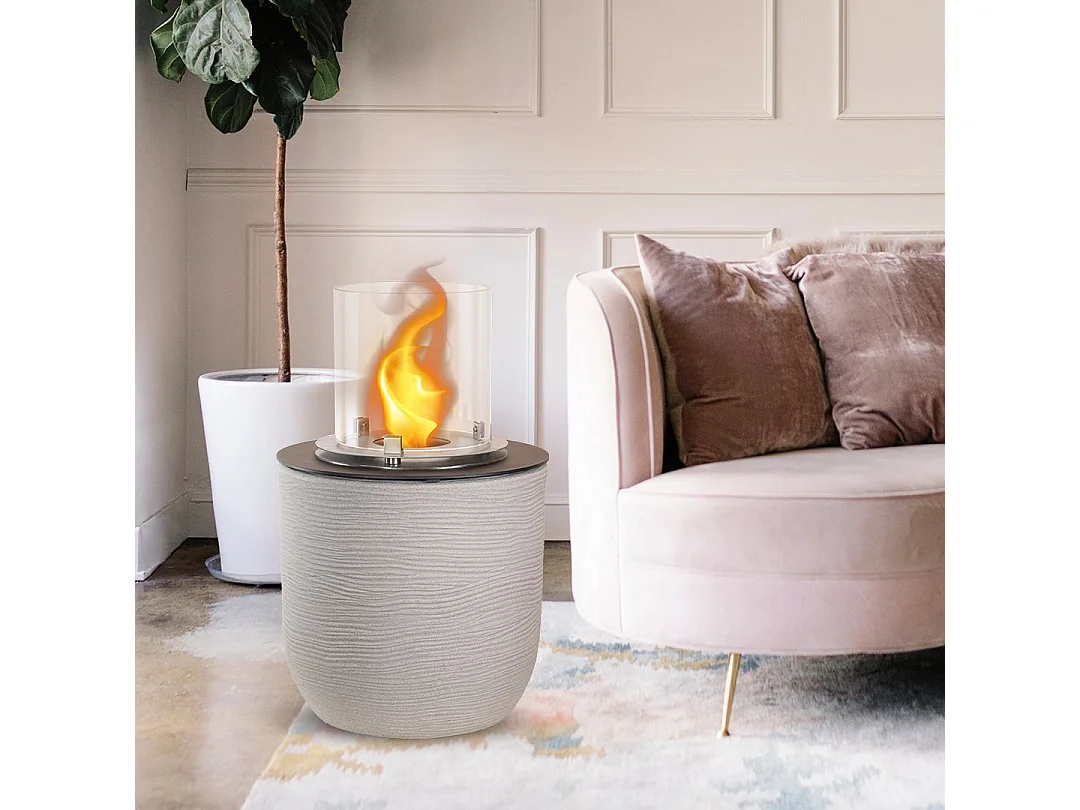 Kominek bioetanolowy, palenisko ogrodowe, wolnostojące, do użytku wewnątrz i na zewnątrz, RAFFAELLO Corda Beige, śr. 35 x wys. 55 cm