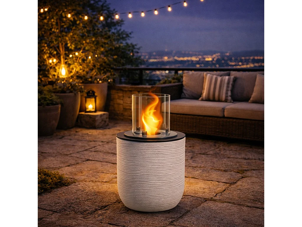 Brasero de jardin cheminée au bioéthanol pour intérieur et extérieur RAFFAELLO Corda Beige d.35xh55