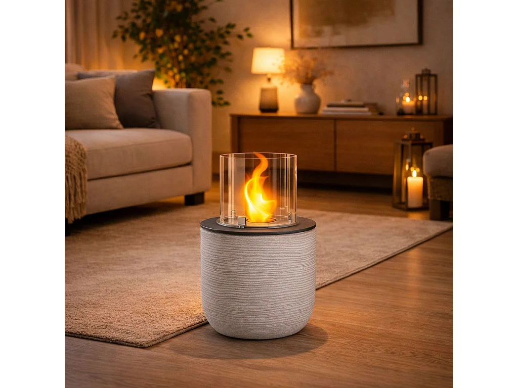 Brasero de jardin cheminée au bioéthanol pour intérieur et extérieur RAFFAELLO Corda Beige d.35xh55