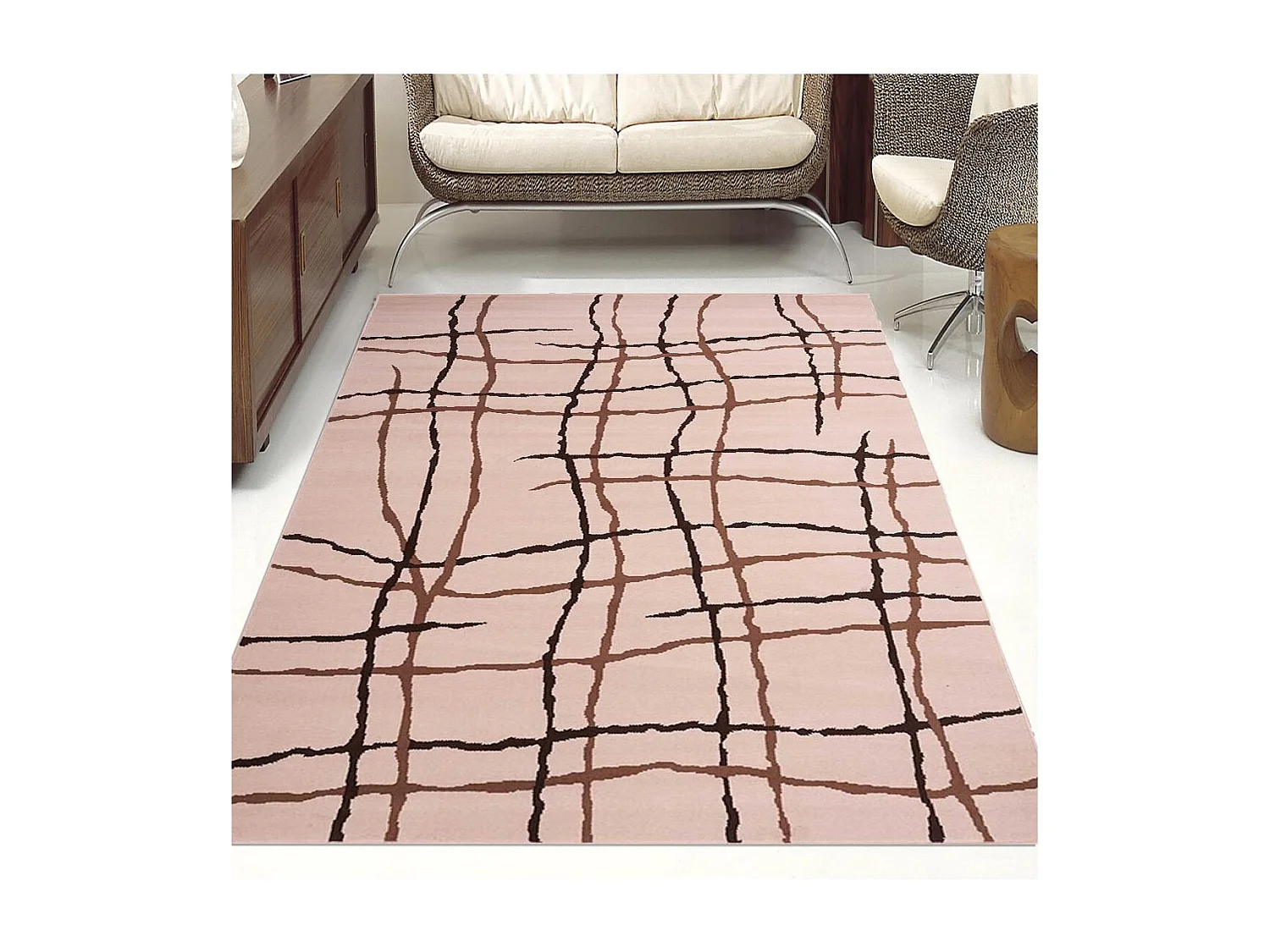 tapis chambre 60x110 tissé blanc cassé rectangle motif abstrait LYN1 MALMO