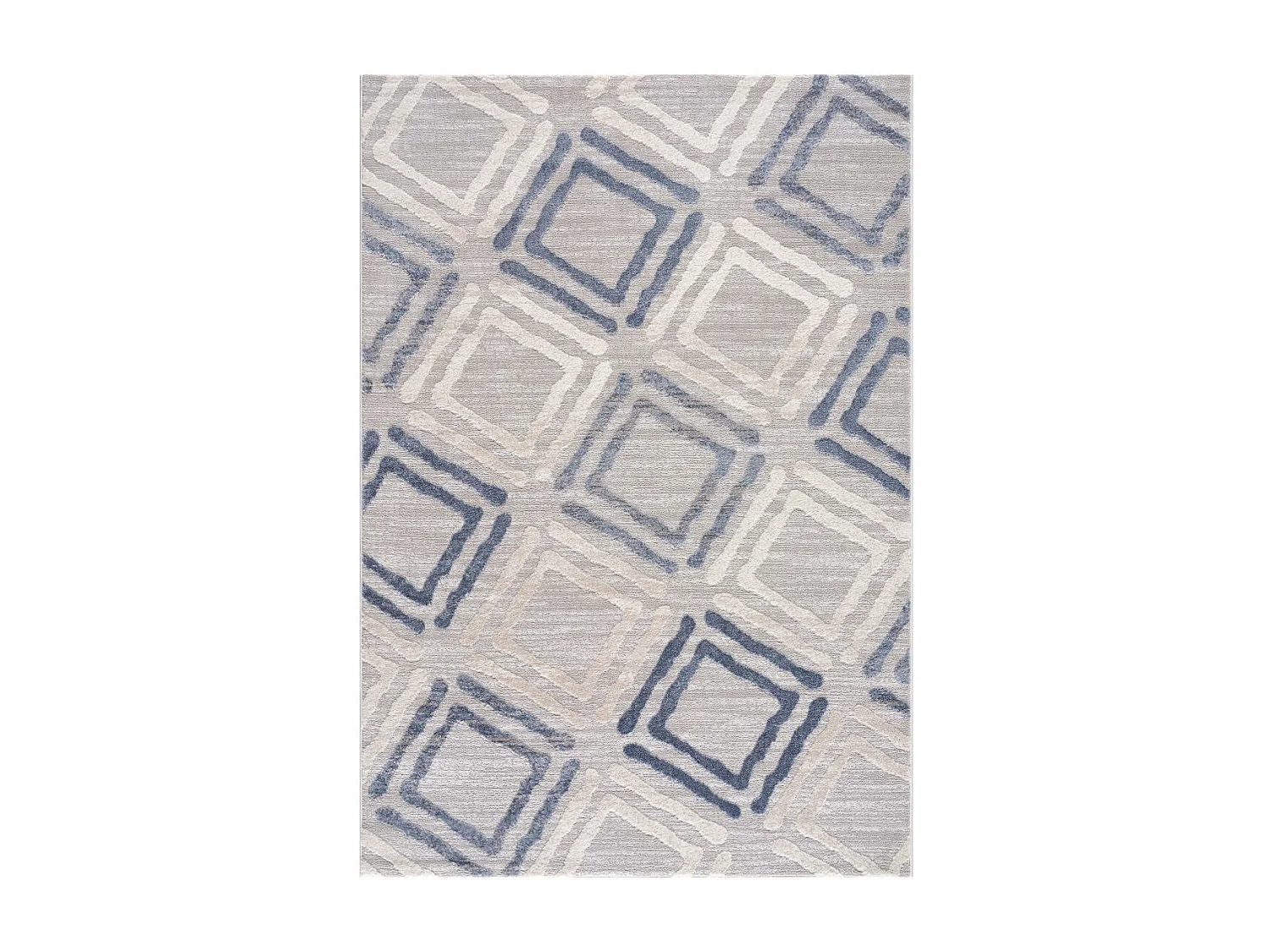 tapis chambre 120x160 tissé gris clair et bleu rectangle motif géométrique DOUCA