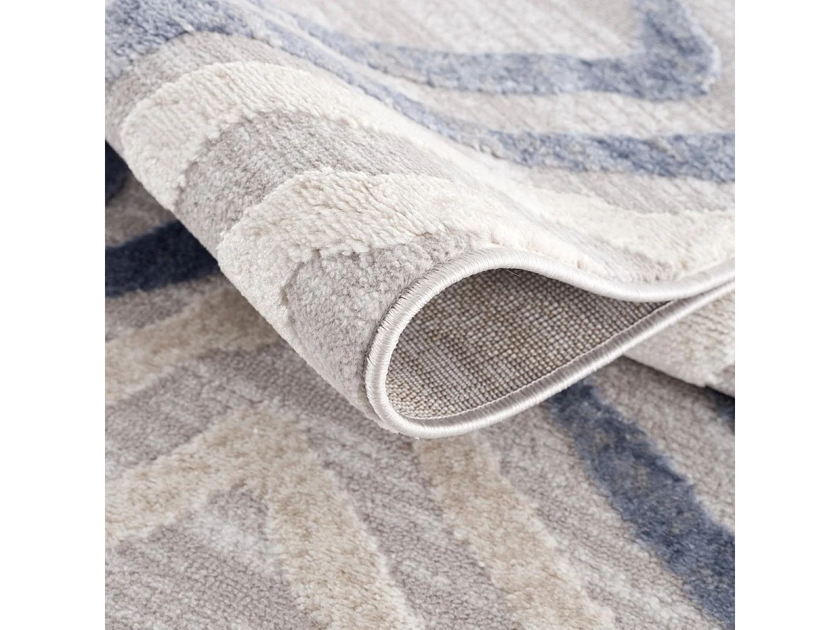 tapis chambre 120x160 tissé gris clair et bleu rectangle motif géométrique DOUCA