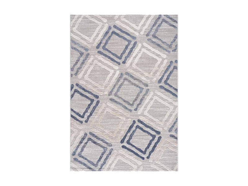 tappeto per camera da letto 120x160 tessuto motivo geometrico rettangolo grigio chiaro e blu DOUCA