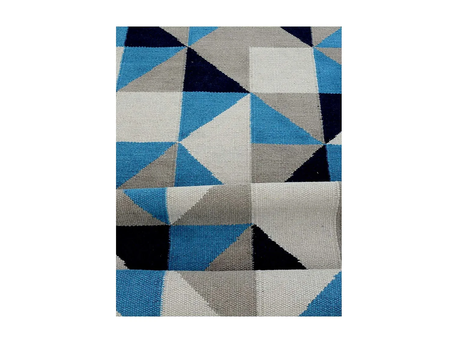 tapis salle à manger 240x340 fait main en laine bleu et crème