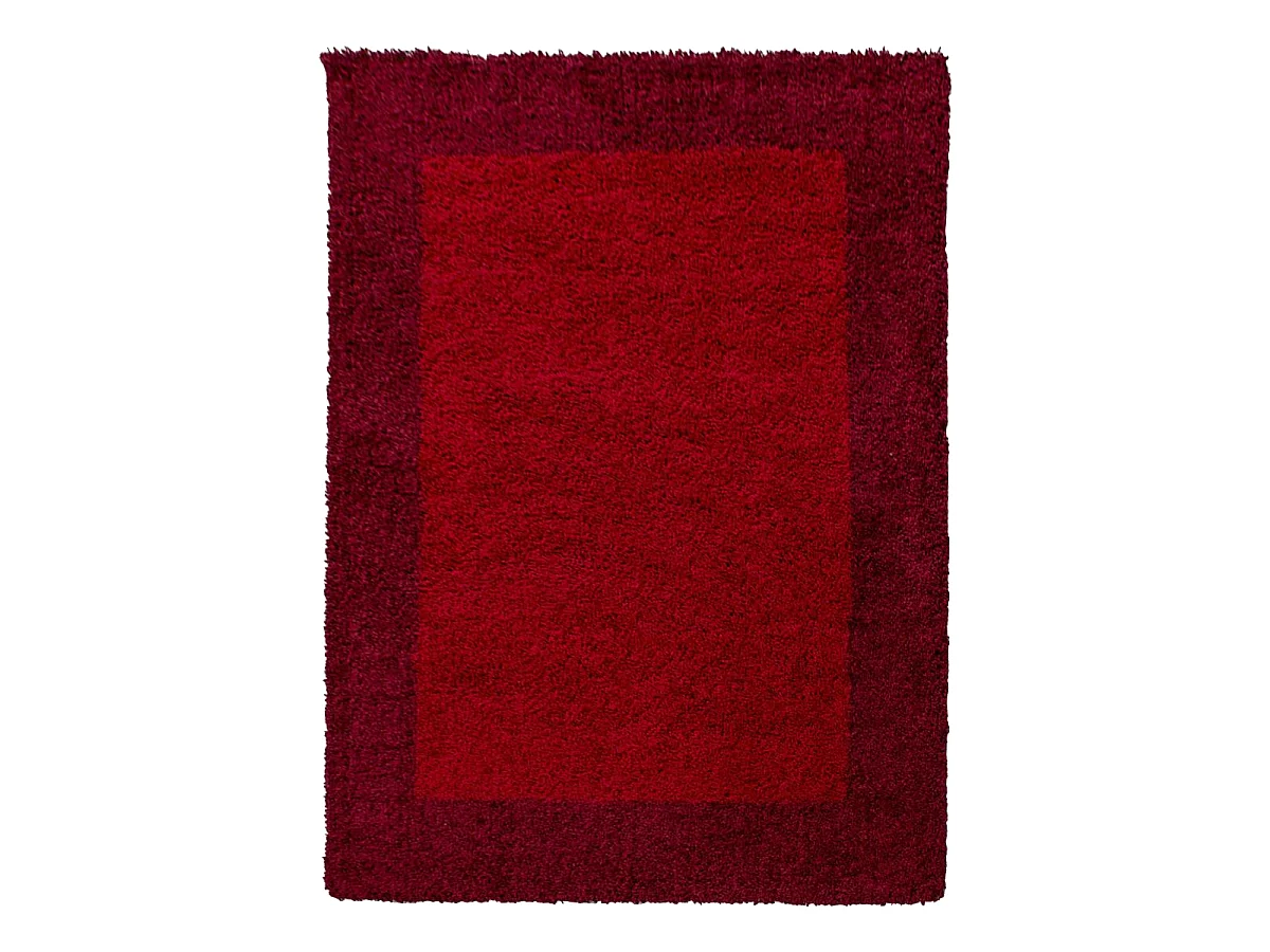 Tapis poils longs shaggy 60x110 rectangle tissé rouge clair et rouge foncé