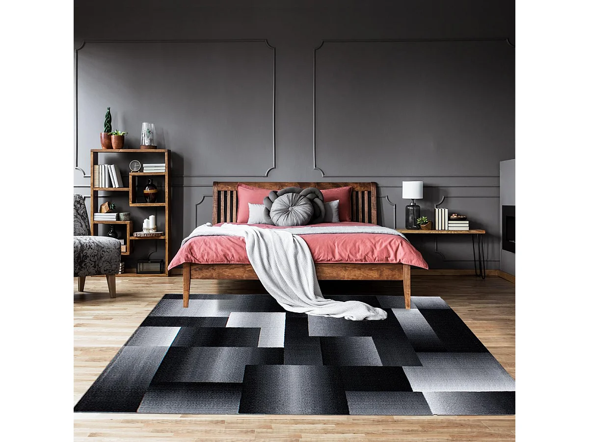 tapis salon 200x290 tissé noir et gris rectangle motif géométrique FLORINA