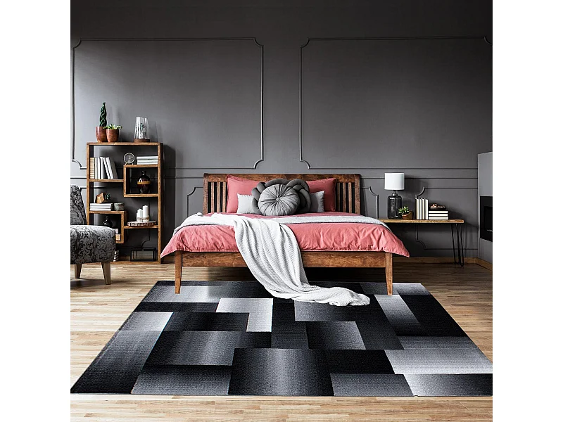 tapis salon 200x290 tissé noir et gris rectangle motif géométrique FLORINA