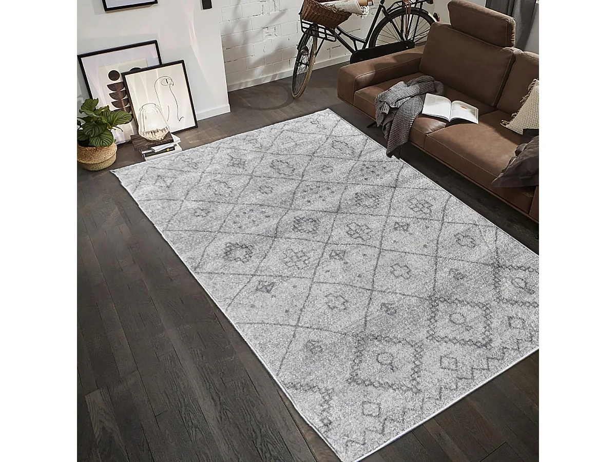 Tapis berbère 150x220 tissé motifs tribaux SAUTUL crème