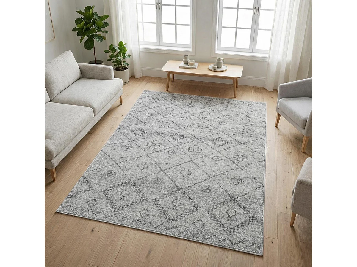 Tappeto berbero 150x220 tessuto con motivi tribali SAUTUL crema