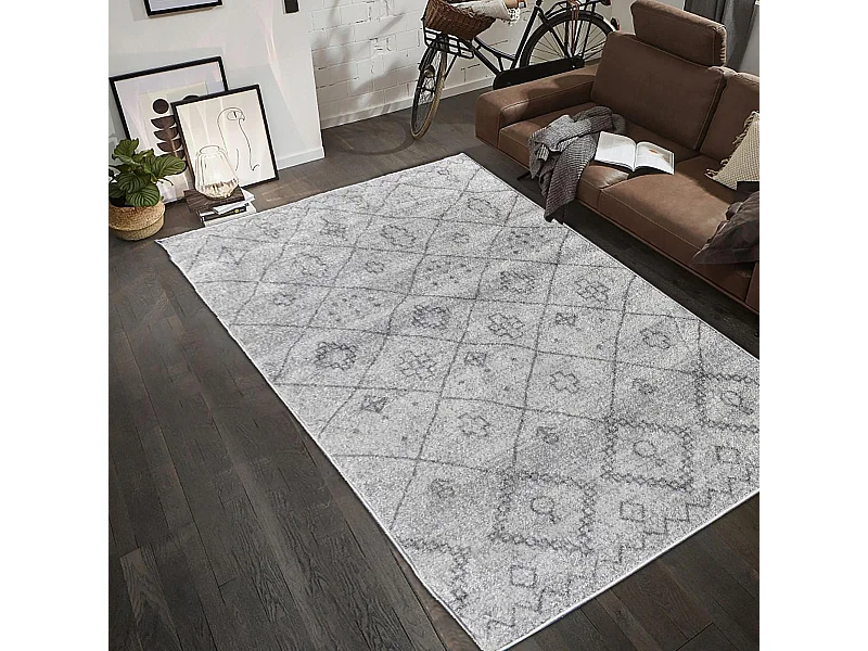 Tapis berbère 150x220 tissé motifs tribaux SAUTUL crème