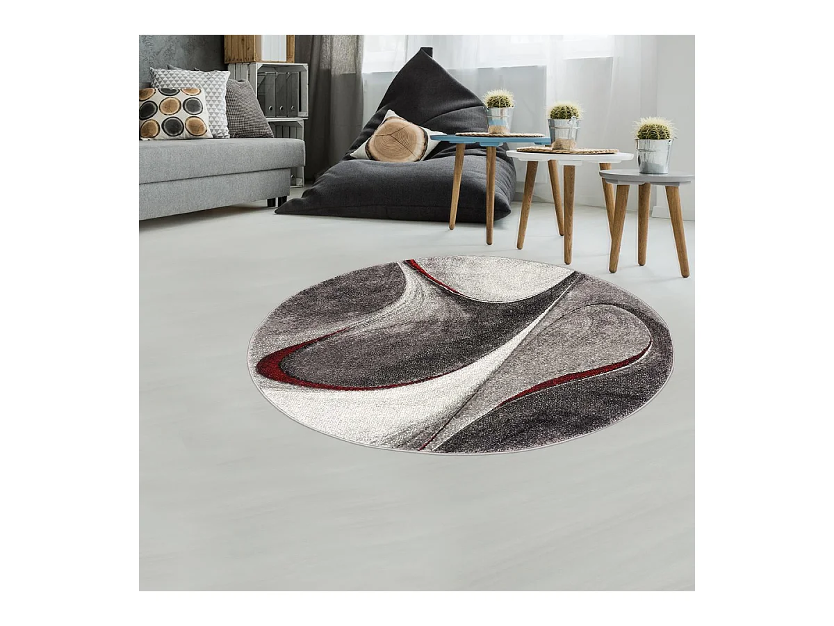 Tapis rond Ø120cm tissé motif géométrique pour chambre MADILA R